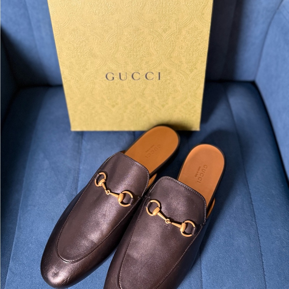 Gucci Dark Brown Leather Loafers with Gold Bit Detail - Picture 4 of 10